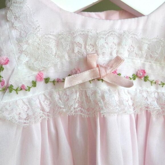 Vintage 80s/90s Baby Girl Alexis Pink Lace Gown 0-6M - Picture 3 of 8